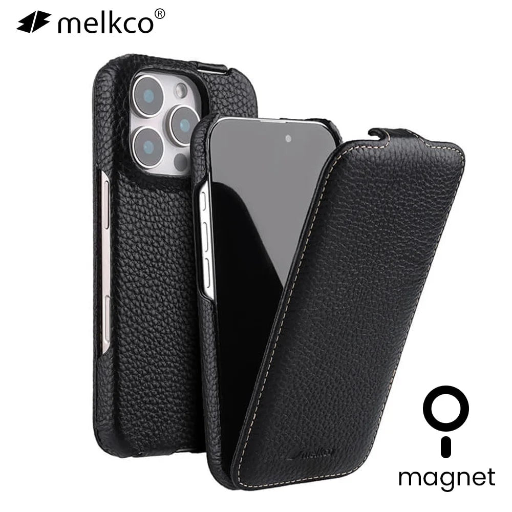 Melkco Flip Case for iPhone 16 Pro Max – Genuine Leather Magnetic Cover | Luxury Cowhide Business Wallet Case - TrendingTechPK