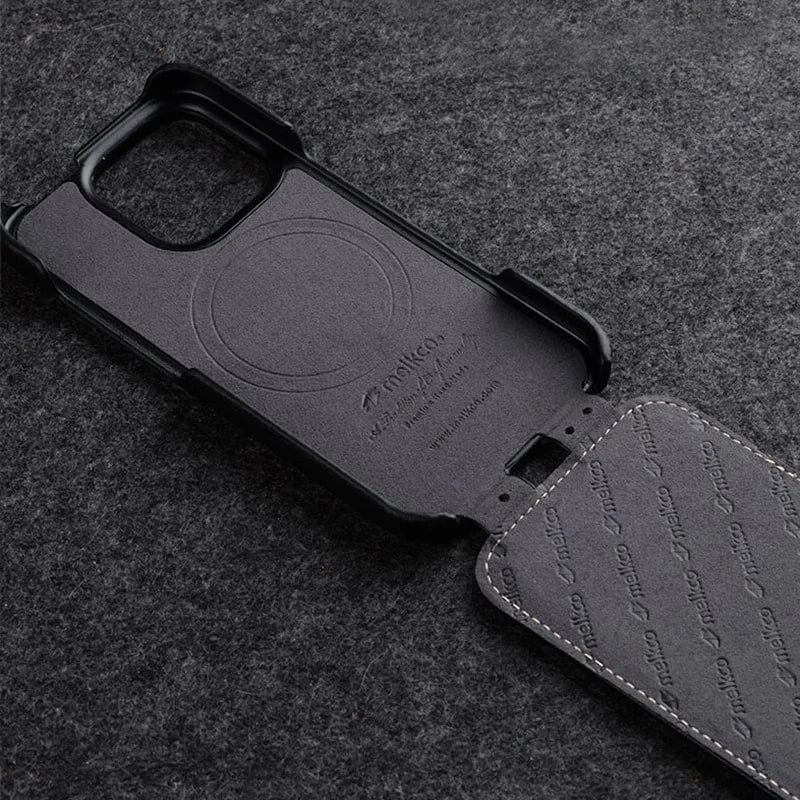 Melkco Flip Case for iPhone 16 Pro Max – Genuine Leather Magnetic Cover | Luxury Cowhide Business Wallet Case - TrendingTechPK