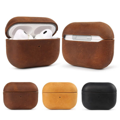 Crazy Horse Genuine Leather Case for AirPods Pro 2 – Handmade Protective Cover for AirPods 4 Wireless Charging - TrendingTechPK