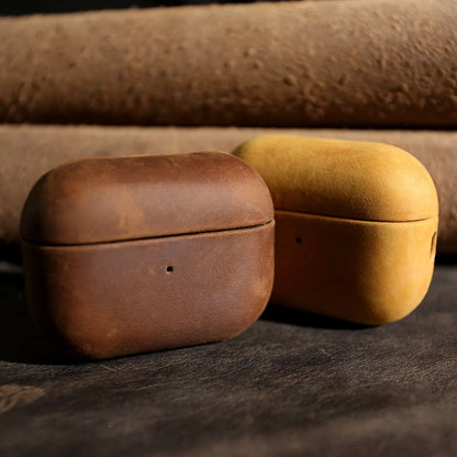 Crazy Horse Genuine Leather Case for AirPods Pro 2 – Handmade Protective Cover for AirPods 4 Wireless Charging - TrendingTechPK