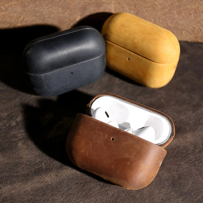 Crazy Horse Genuine Leather Case for AirPods Pro 2 – Handmade Protective Cover for AirPods 4 Wireless Charging - TrendingTechPK