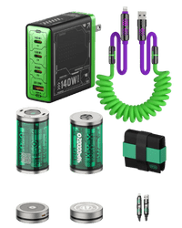 wall charger and charging cable with power bank in green color