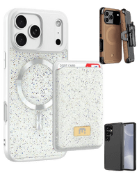 iPhone 17 pro max white and brown case along with samsung s 25 ultra case