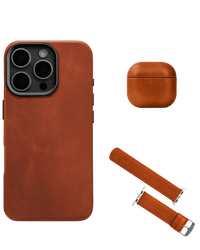 leather case for iphone and airpods and apple watch strap