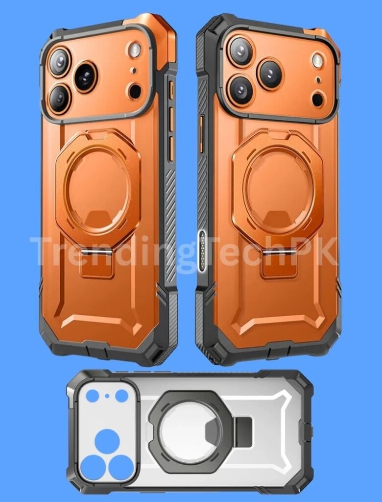 two cases in orange color and one is silver for iphone 17 pro max